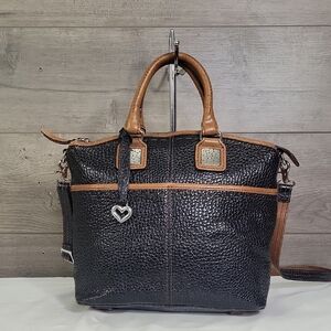 Brighton Black and Brown Pebble Leather Tote Crossbody Bag